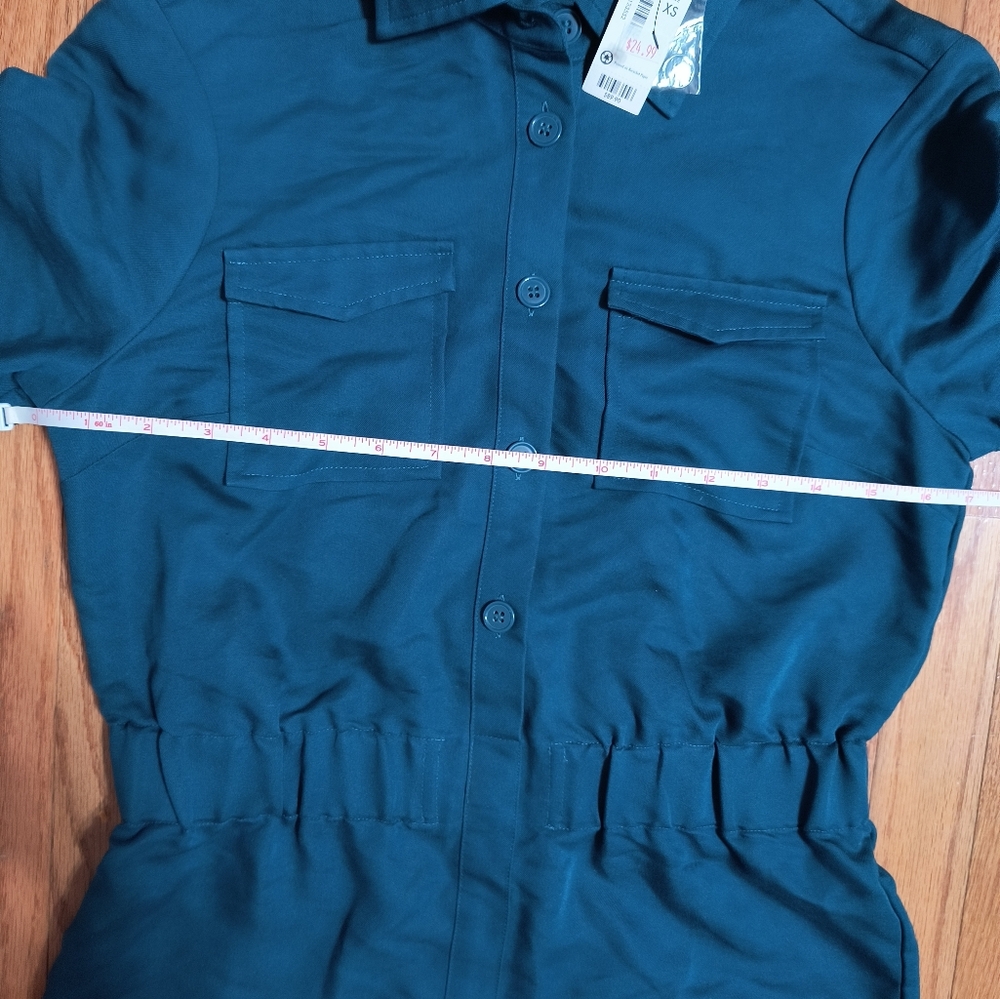 Pick 3/$10 ⭐ The Limited Safari Style Shirt Dress, Dark Teal, Women's XS - Picture 3 of 16